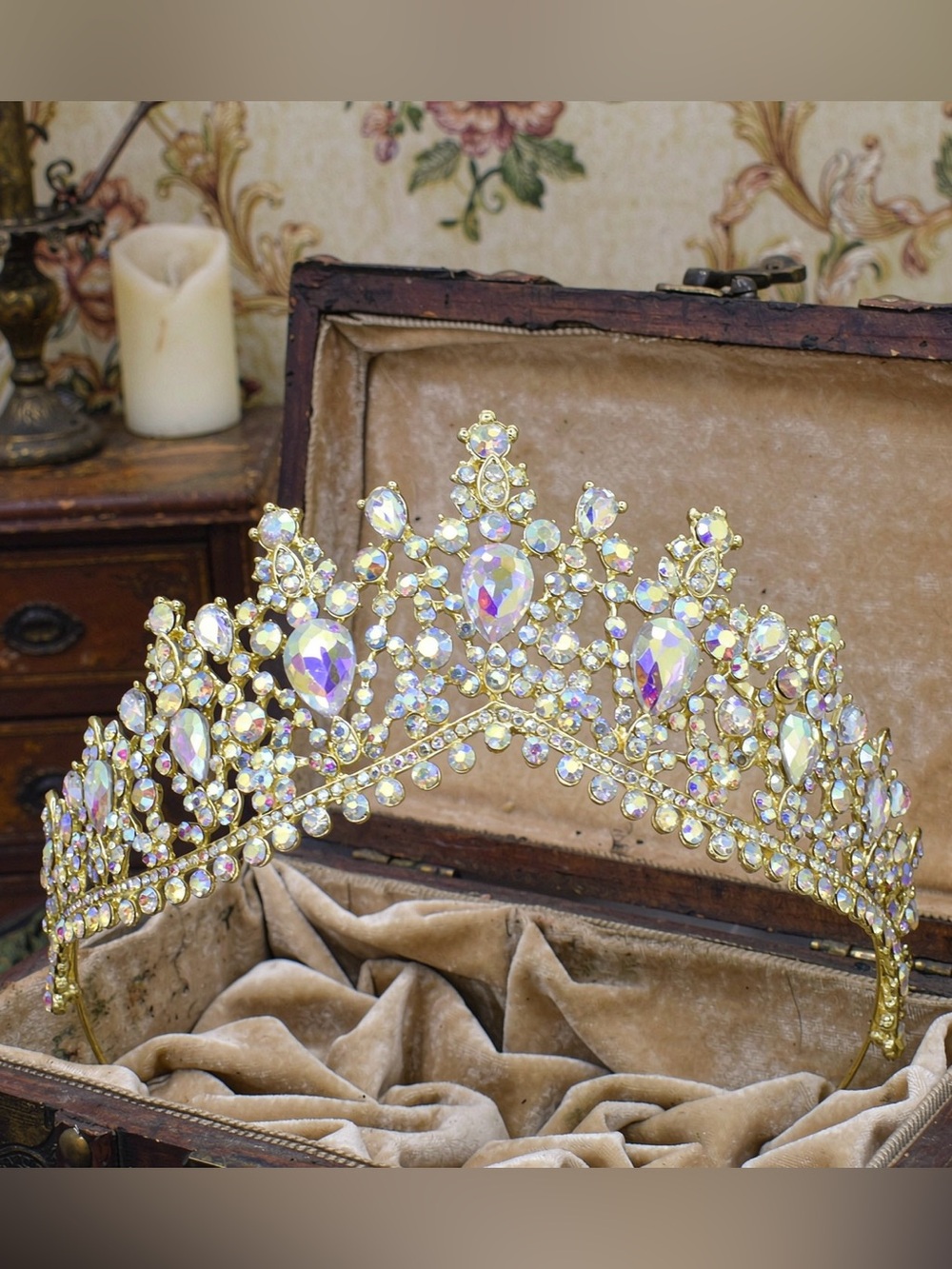 Gold Crystal Tiara Crown - Women Accessories